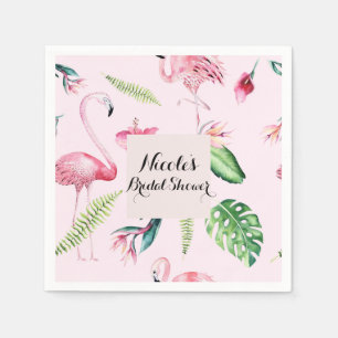 Pink Flamingo Tropical Hibiscus Floral Fun Party Napkin