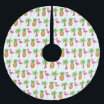 Pink Flamingo Tropical Island Palm Tree Pineapple Brushed Polyester Tree Skirt<br><div class="desc">Ideal for holiday decorating! Christmas tree skirt features an original marker illustration of a pink flamingo,  palm tree,  and tropical island pineapple.

This design is also available on other products. Don't see what you're looking for? Need help with customisation? Contact Rebecca to have something designed just for you.</div>