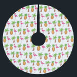Pink Flamingo Tropical Island Palm Tree Pineapple Brushed Polyester Tree Skirt<br><div class="desc">Ideal for holiday decorating! Christmas tree skirt features an original marker illustration of a pink flamingo,  palm tree,  and tropical island pineapple.

This design is also available on other products. Don't see what you're looking for? Need help with customisation? Contact Rebecca to have something designed just for you.</div>