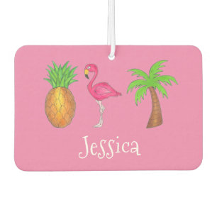 Pink Flamingo Tropical Island Palm Tree Pineapple Car Air Freshener