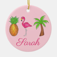 Pink Flamingo Tropical Island Palm Tree Pineapple