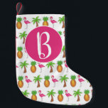 Pink Flamingo Tropical Island Palm Tree Pineapple Small Christmas Stocking<br><div class="desc">Ideal for holiday decorating! Christmas stocking features an original marker illustration of a palm tree,  pineapple and tropical island pink flamingo.

This design is also available on other products. Don't see what you're looking for? Need help with customisation? Contact Rebecca to have something designed just for you.</div>