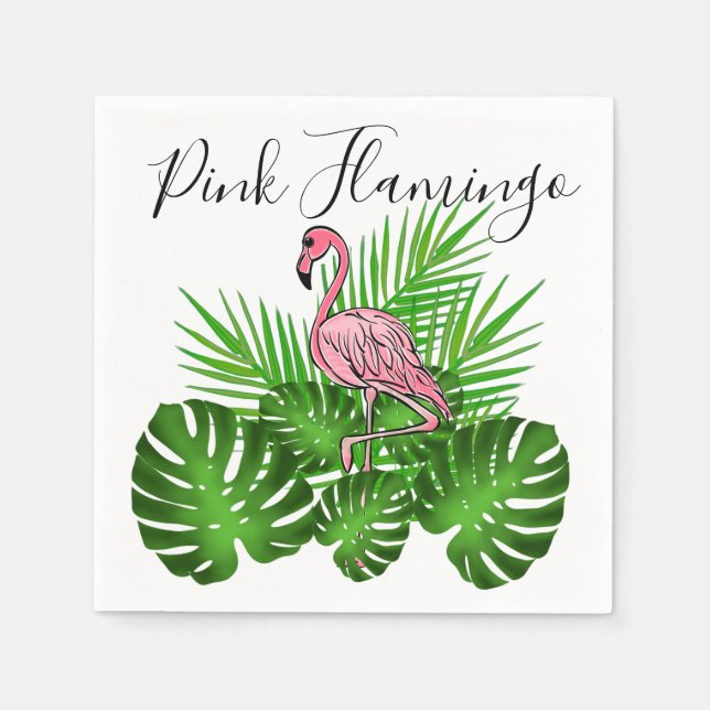 Pink Flamingo, tropical jungle Leaves Napkin (Front)