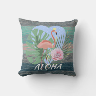 Pink Flamingo tropical leaf palm Cushion