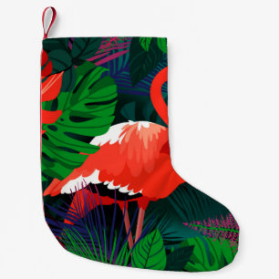 Pink flamingo. Tropical leaves, pink butterfly, Small Christmas Stocking