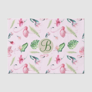 Pink Flamingo Tropical Monogram Letter Initial Tissue Paper