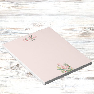 Pink flamingo tropical monogram notepad