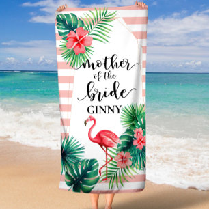 Pink Flamingo Tropical Mother of the Bride Custom Beach Towel