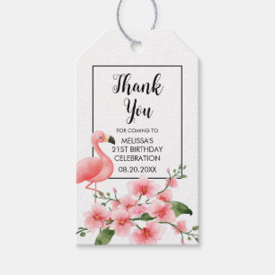 Pink Flamingo Tropical Orchid Birthday Thank You Gift Tags