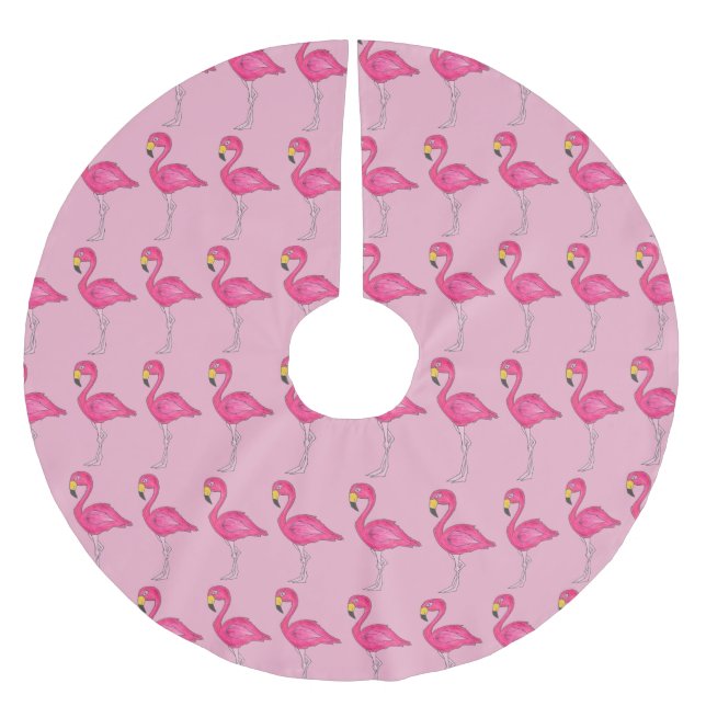 Pink Flamingo Tropical Paradise Island Bird Brushed Polyester Tree Skirt (Front)