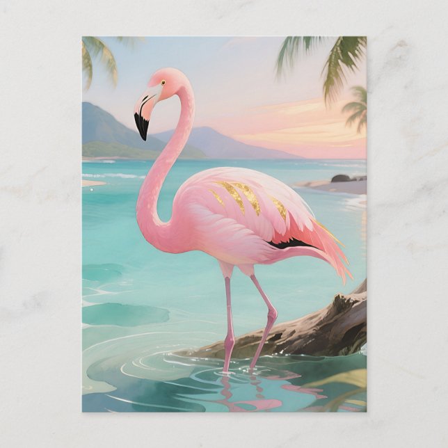 Pink Flamingo Tropical Paradise Postcard (Front)