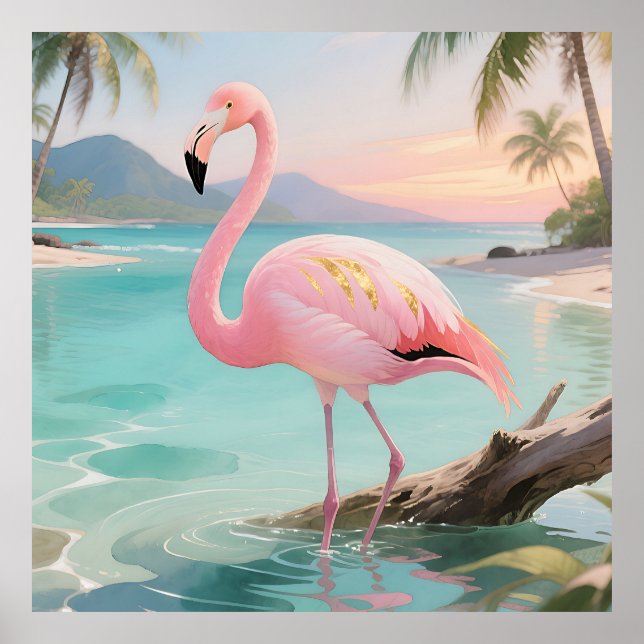 Pink Flamingo Tropical Paradise Poster (Front)