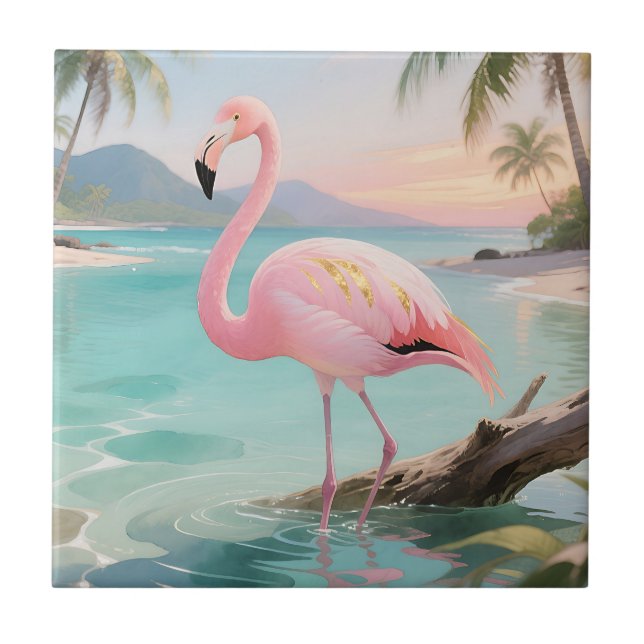 Pink Flamingo Tropical Paradise Tile (Front)