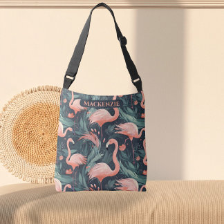 Pink Flamingo Tropical Pattern Personalised Crossbody Bag