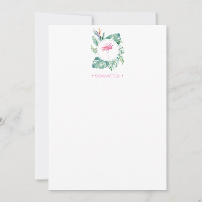 Pink Flamingo Tropical Personalised Stationery Card (Front)