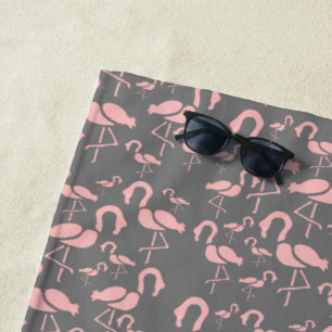 Pink Flamingo tropical pink and grey retro Beach Towel