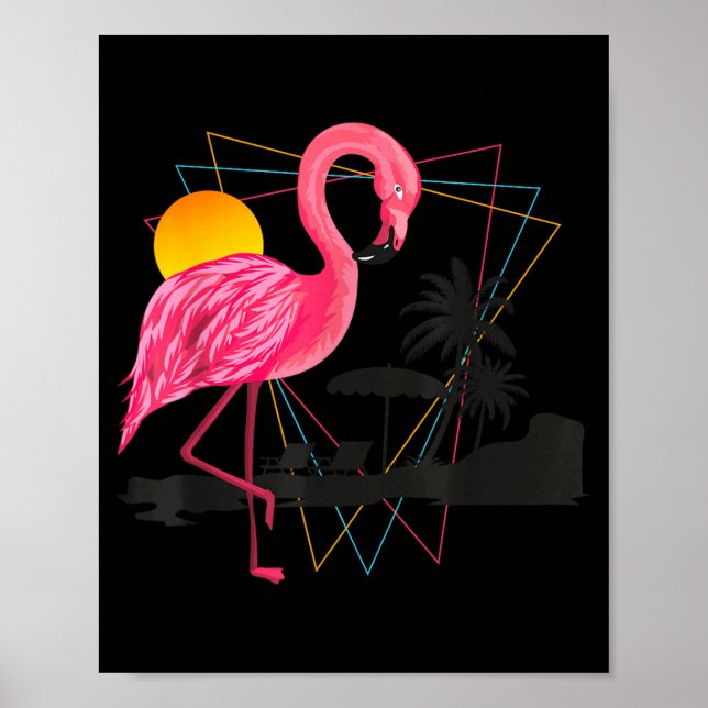 Pink Flamingo Tropical Plants Beach Vacation Poster (Front)