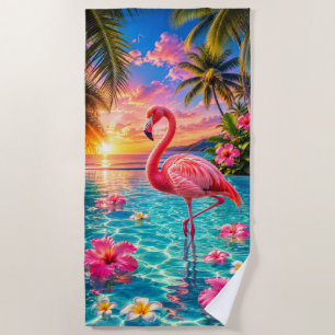 Pink Flamingo Tropical Pool Beach Towel