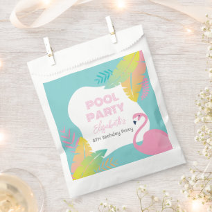 Pink Flamingo Tropical Pool Party Birthday Favour Bags