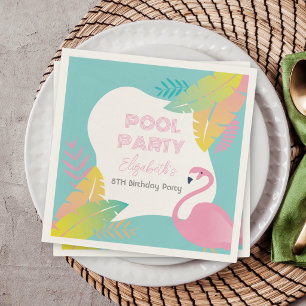 Pink Flamingo Tropical Pool Party Birthday Napkin