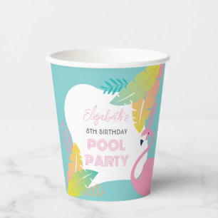 Pink Flamingo Tropical Pool Party Birthday Paper Cups