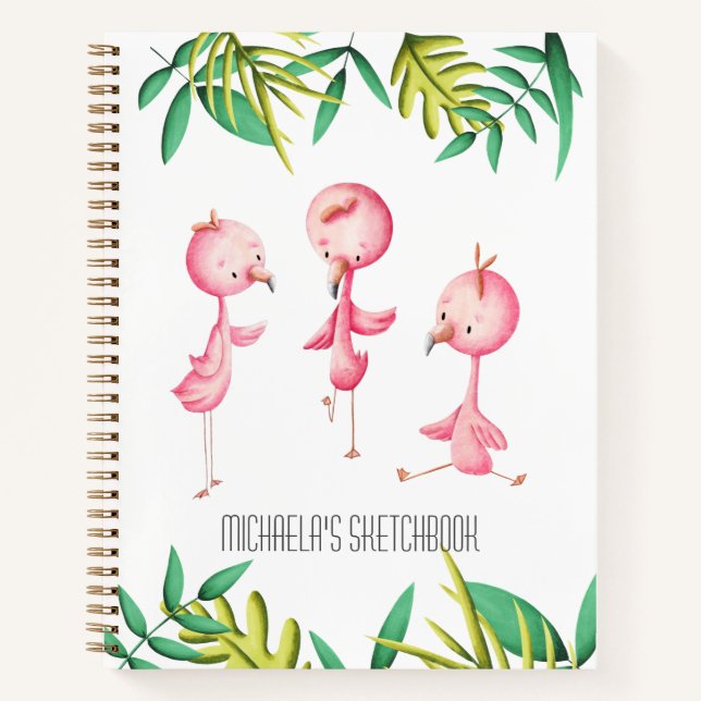 Pink Flamingo Tropical Sketchbook Notebook (Front)