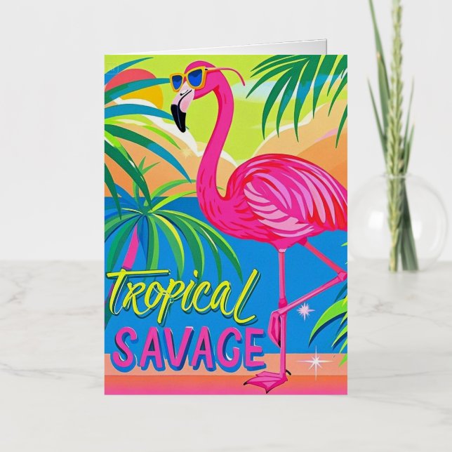 Pink flamingo Tropical  standing on one leg Foil Greeting Card (Front)