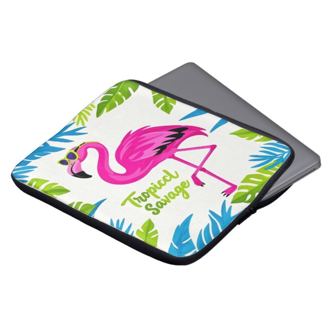Pink flamingo Tropical  standing on one leg Laptop Sleeve (Front Top)