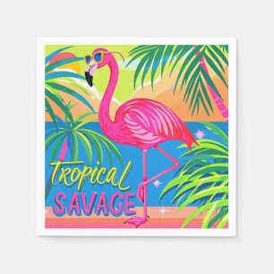 Pink flamingo Tropical  standing on one leg Napkin