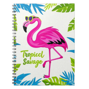 Pink flamingo Tropical standing on one leg Notebook