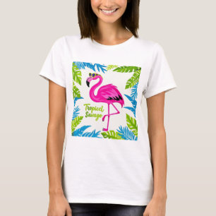 Pink flamingo Tropical standing on one leg T-Shirt