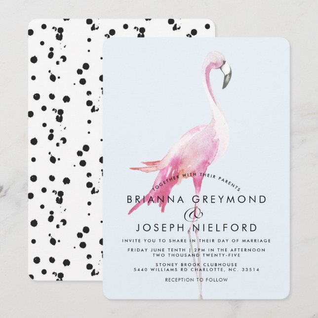 Pink Flamingo Tropical Style Wedding Invitation (Front/Back)