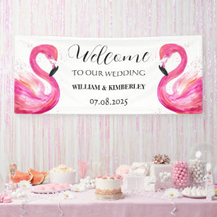 Pink Flamingo Tropical Summer Beach Wedding Banner