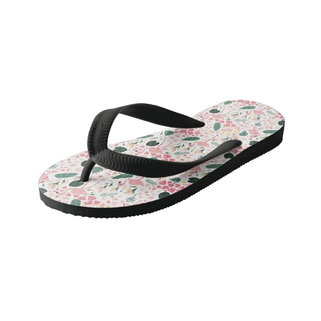 Pink Flamingo Tropical Summer Kids Flip Flop (Angled)