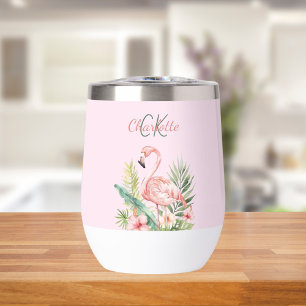 Pink flamingo tropical summer monogram