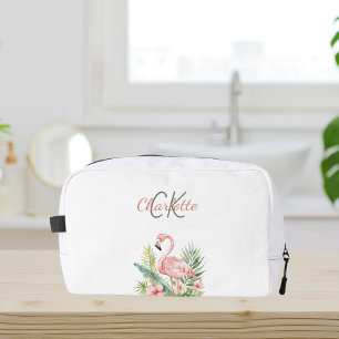 Pink flamingo tropical summer monogram dopp kit
