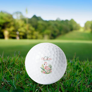 Pink flamingo tropical summer monogram golf balls