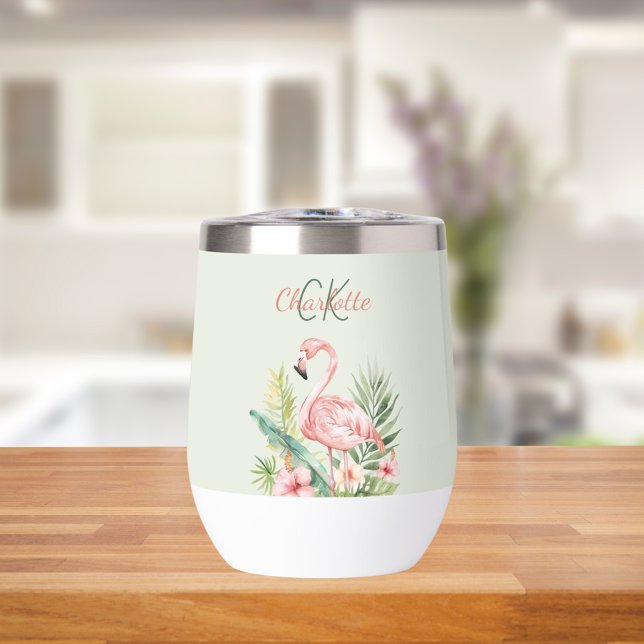 Pink flamingo tropical summer monogram sage green (Creator Uploaded)