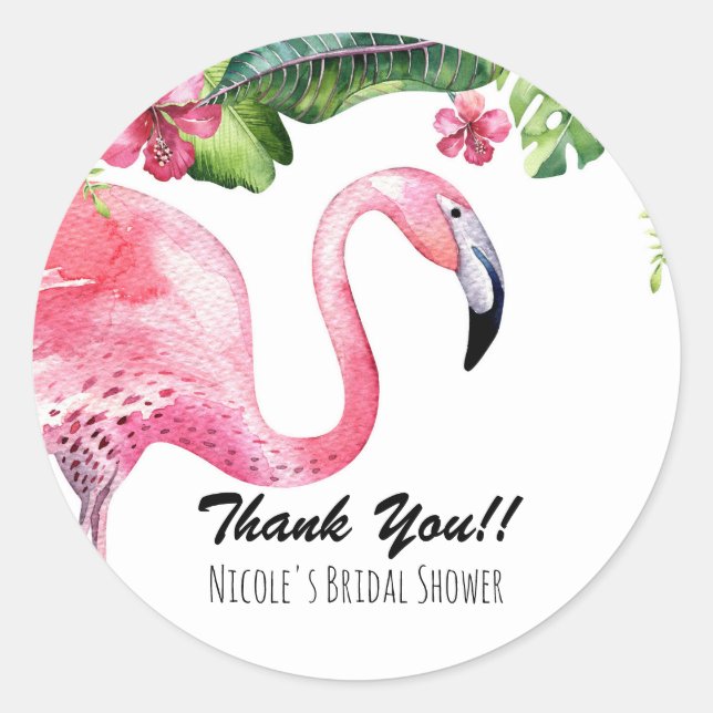 Pink Flamingo Tropical Summer Party Favour Classic Round Sticker (Front)
