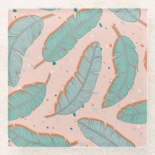 Pink flamingo tropical, summer vintage background. glass coaster