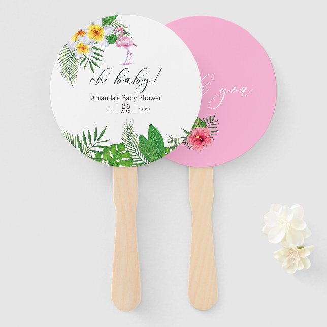 Pink Flamingo Tropical Watercolor Hand Fan (Front and Back)