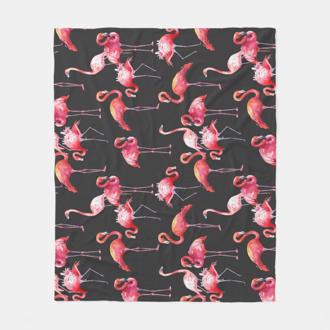 Pink Flamingo: Tropical Watercolor Pattern. Fleece Blanket (Front)