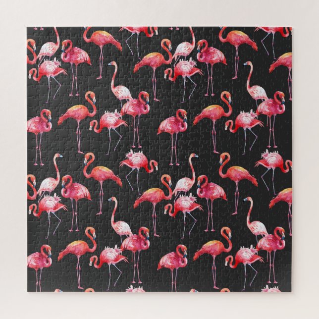 Pink Flamingo: Tropical Watercolor Pattern. Jigsaw Puzzle (Vertical)