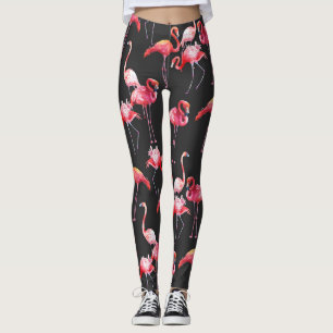 Pink Flamingo: Tropical Watercolor Pattern. Leggings