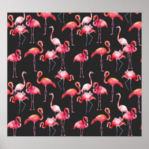 Pink Flamingo: Tropical Watercolor Pattern. Poster
