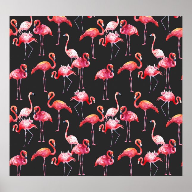Pink Flamingo: Tropical Watercolor Pattern. Poster (Front)