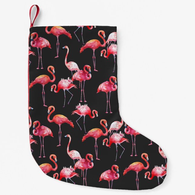 Pink Flamingo: Tropical Watercolor Pattern. Small Christmas Stocking (Front)