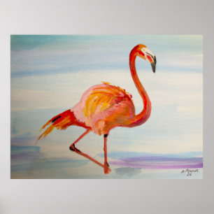 Pink Flamingo Tropical Watercolor Poster Print