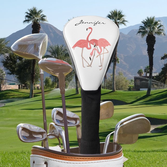 Pink Flamingo Tropical with Custom Monogram Golf Head Cover (Creator Uploaded)