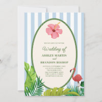 Pink Flamingo Tropics Retro Wedding Invitation